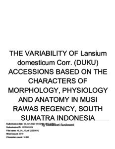 THE VARIABILITY OF Lansium Domesticum Corr DUKU ACCESSIONS BASED ON