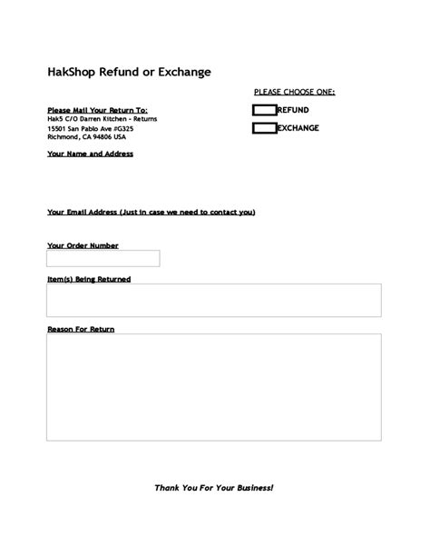 price refund  exchange template