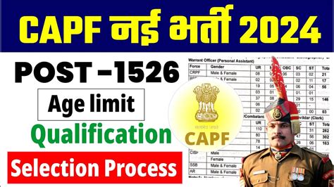 CAPF नई भरत 2024 CRPF BSF CISF SSB ITBP AR Vacancy 2024 Age