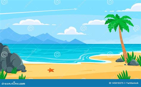 Summer Beach Background Sandy Seashore Sea Coast With Palm Tree And