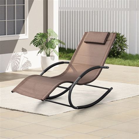 Pellebant Brown Patio Rocking Curved Rocker Chaise Lounge Chair With