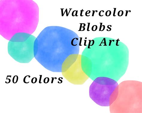 50 Different Colors Watercolor Blobs Clip Art Abstract Etsy