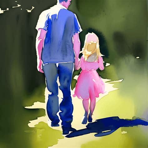 Father And Daughter Walking Back Watercolor Illustration · Creative Fabrica