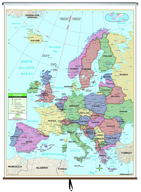 Europe Primary Classroom Wall Map On Roller