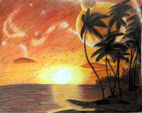 Pencil Sunset Scenery Sketch Easy Inter Disciplina