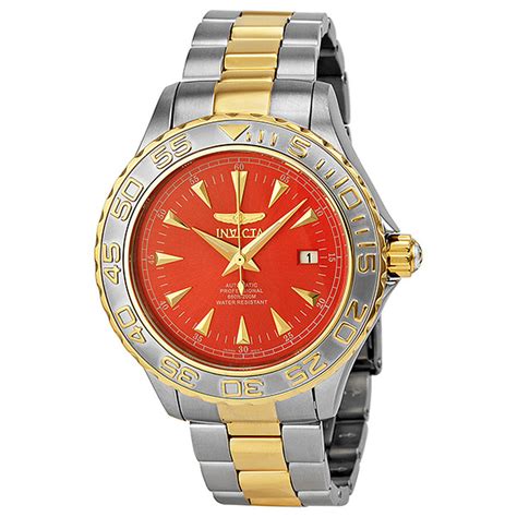 Invicta Pro Diver Automatic Red Dial Two Tone Stainless Steel Mens