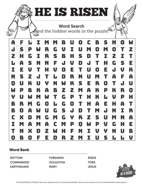 Matthew 28 He Is Risen Easter Bible Word Search Puzzles Sharefaith Kids