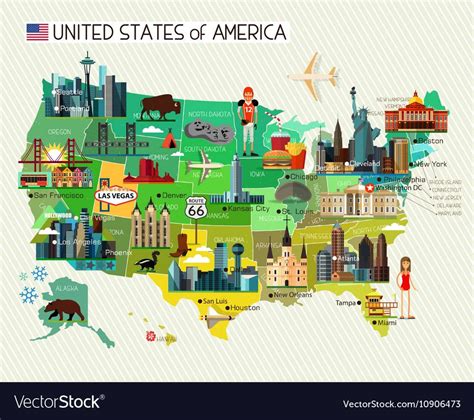 Map Of The United States Of America And Travel Icons Vector