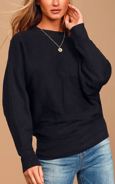 All Wrapped Up Black Ribbed Knit Dolman Sleeve Sweater Top