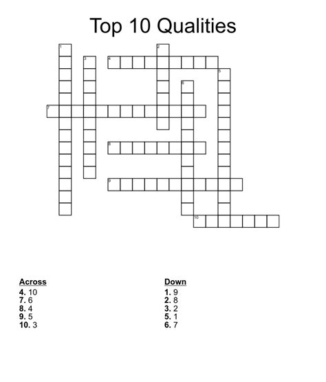 Top 10 Qualities Crossword Wordmint