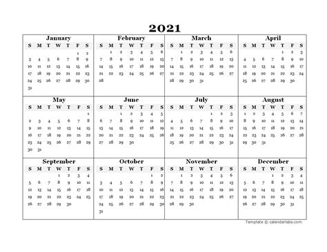 2021 Blank Yearly Word Calendar Template Free Printable Templates