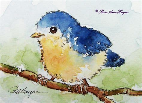 Watercolor Paintings By Roseann Hayes Baby Bird Watercolor Painting