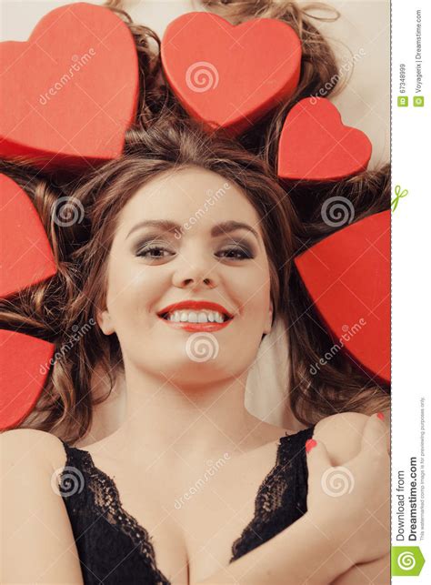 Portrait Of Happy Woman Valentines Day Love Stock Photo