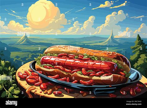 Cartoon Vector Illustration Of Sizzling Hot Dog Cartoon On A Grill