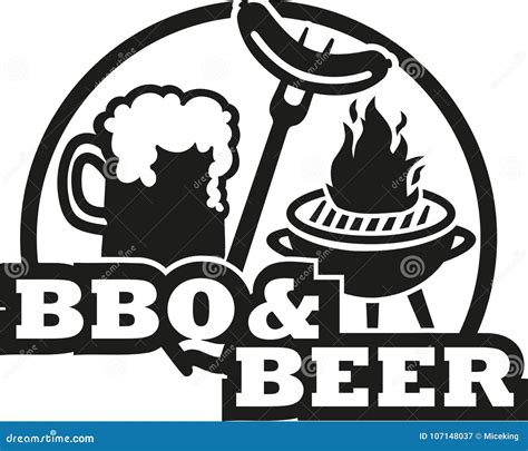 Bbq And Beer With Grill And Sausage Stock Vector Illustration Of Logo