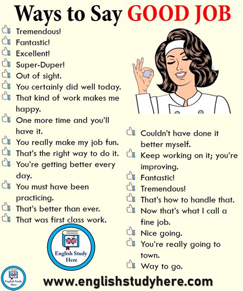 A Poster With The Words Ways To Say Good Job And An Image Of A Woman