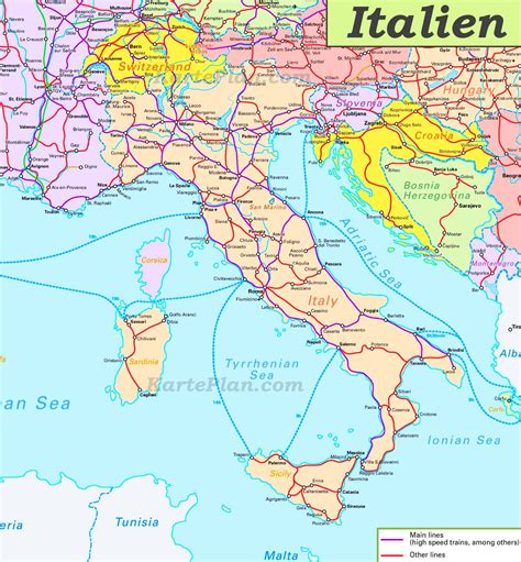 Geographische karte italien politik bestenliste testberichte 2020 unsere liste die täglich aktualisiert wird stellt die italien geographische karte. Schienennetz Italien Karte | Kleve Landkarte