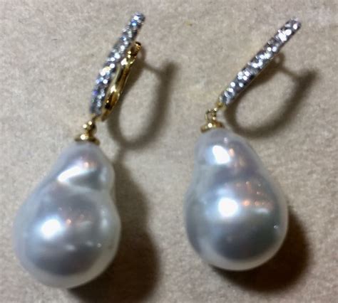 Baroque South Sea Pearl Earrings With Diamonds Mothersday Gift Pearlset