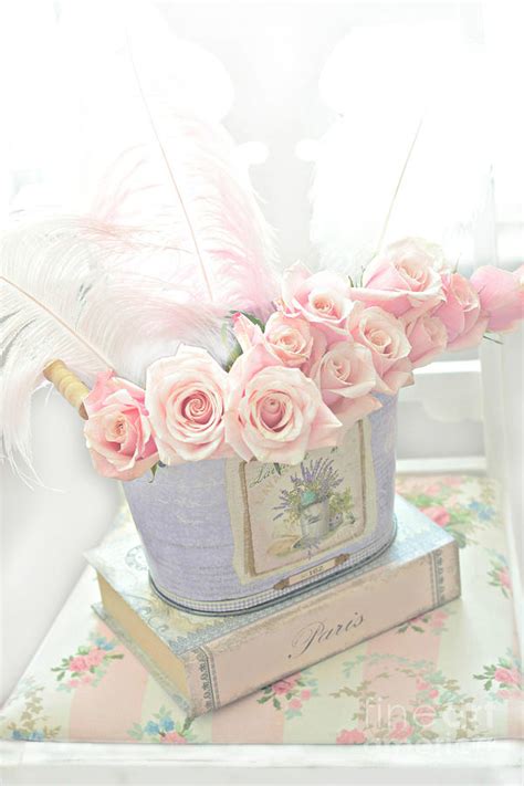 Shabby Chic Pink Roses On Paris Books Romantic Dreamy Floral Roses In