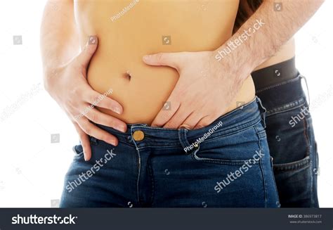 Man Touching Silm Womans Belly Stock Photo Shutterstock