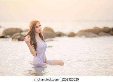 Sexy Asian Model Posing Sea Sexy Stock Photo Shutterstock