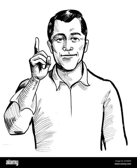 Drawing Of Person Pointing Up Black And White Stock Photos And Images Alamy