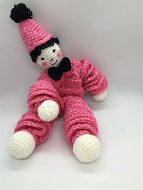 Crochet Clown Spiral Doll Pink Amigurumi 15 Inch Yarn Vintage Etsy Yarn Dolls Fabric Art Dolls