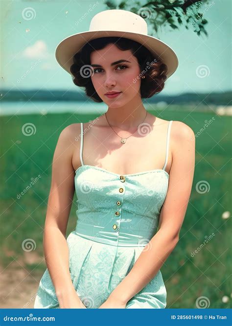Portrait Of A Beautiful Young Woman In A Summer Dress And Hat Stock Illustration Illustration