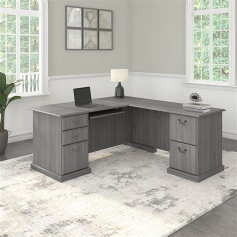 Furniture Saratoga L Shaped Computer Desk With Drawers In Modern Gray