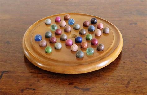 19th Century Marble Solitaire Board Game With 32 Handmade Marbles