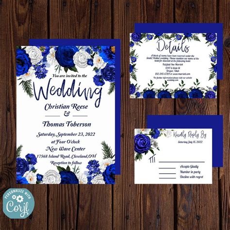 Royal Blue Wedding Bundle Invitation Detail Card Rsvp Etsy Wedding