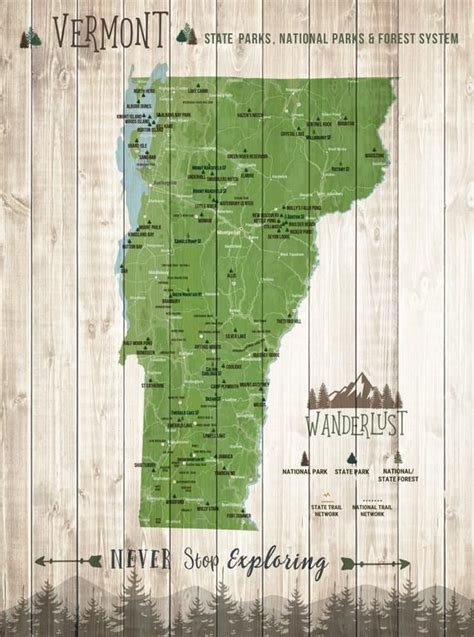 The Vermont State Map On Wood Planks