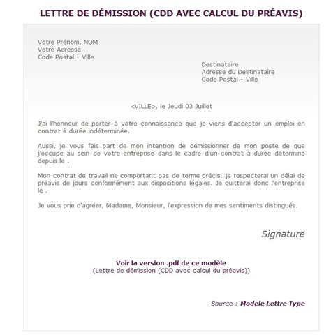 Exemple De Lettre De Demission Avec Negociation Du Preavis Hadiselamet