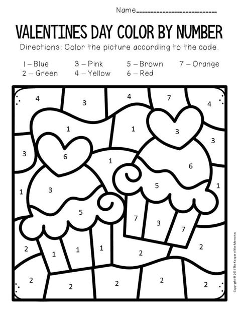 Valentine's Day Color By Numbers Worksheet For Kids