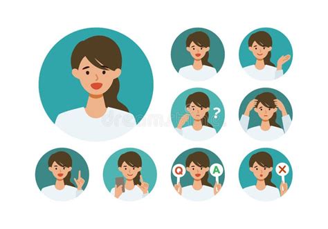 Woman Cartoon Character Head Collection Set People Face Profiles