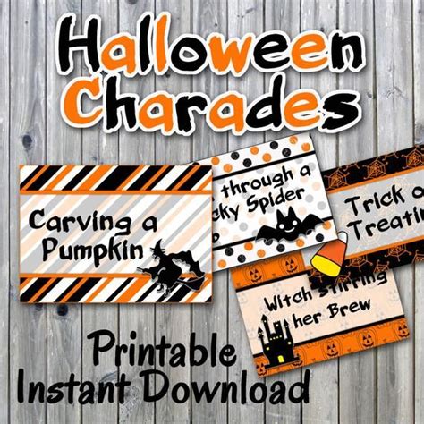 Halloween Charades Party Game Printable Pdf Printable 32 Etsy Fun
