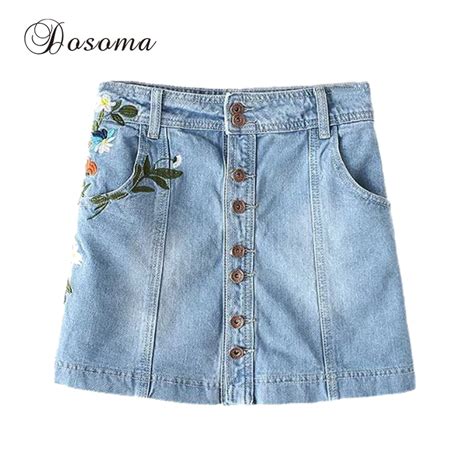 Flower Embroidery Blue Denim Skirts Womens 2017 American Apparel Summer Mini Skirt Female Single