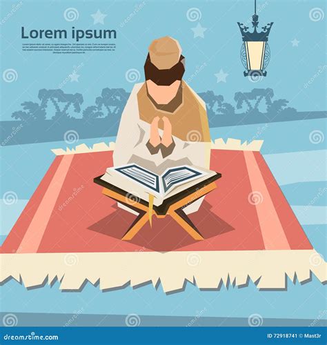 Muslim Man Pray Open Koran Ramadan Kareem Religion Holy Month Stock