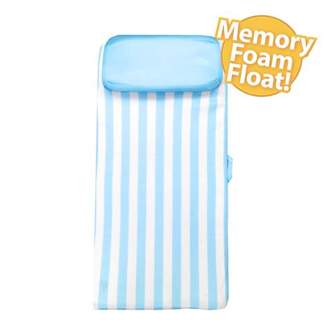 Comfy Floats Roll Up Pool Float Sun Bed With Pillow Blue White Adult Unisex