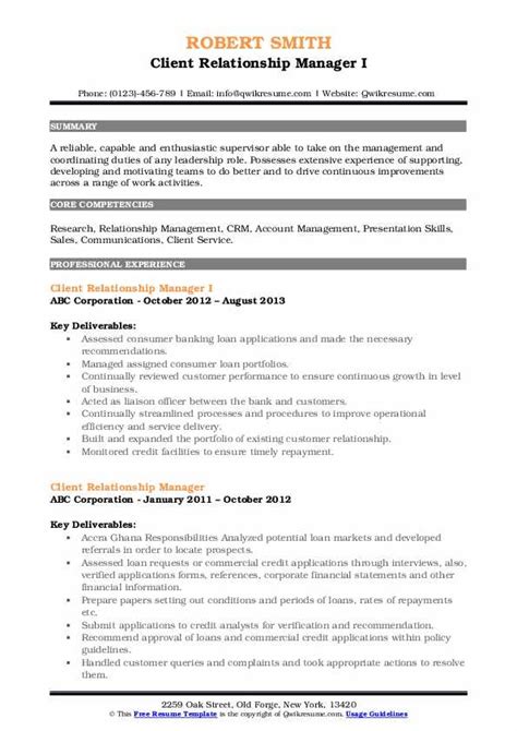 Client Relationship Manager Resume Samples Qwikresume