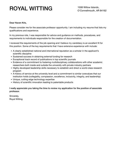 Associate Professor Cover Letter Velvet Jobs