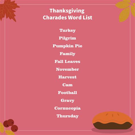 Thanksgiving Charades Word List