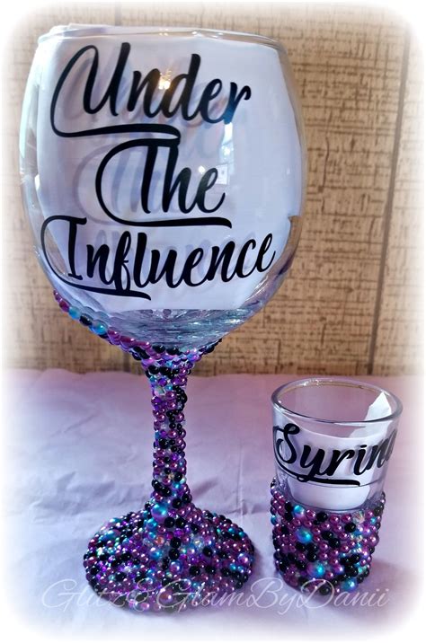 Under The Influence Personalized Wine Glass Birthday Wine Etsy Decorated Wine Glasses