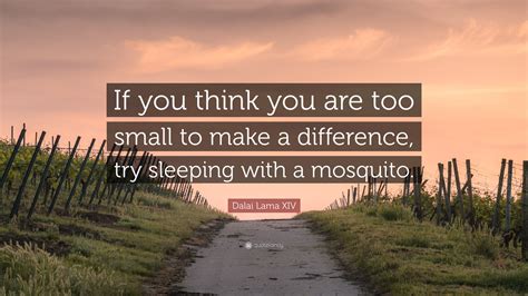 If you think you are too small to make a difference, try sleeping with a. Dalai Lama XIV Quote: "If you think you are too small to make a difference, try sleeping with a ...