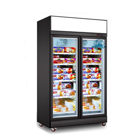 Commercial Double Door Freezer Glass Door Upright Display Refrigerators