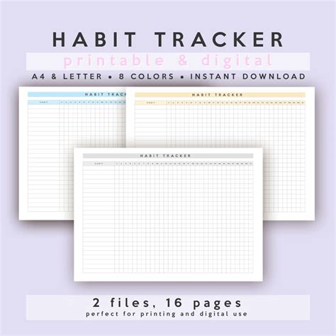 Habit Tracker A4 And Letter Printable Digital Etsy