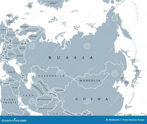 Mapa Político De Eurasia Com Países E Beiras Ilustração Do Vetor