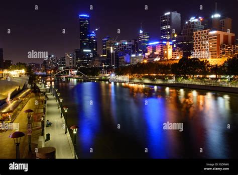 View Of Melbourne City Skyline At Night Australia Stock Photo Alamy