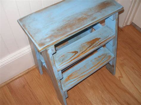 Step Stool Or Ladder Distressed Blue Wooden By Rusticfurnishings 65