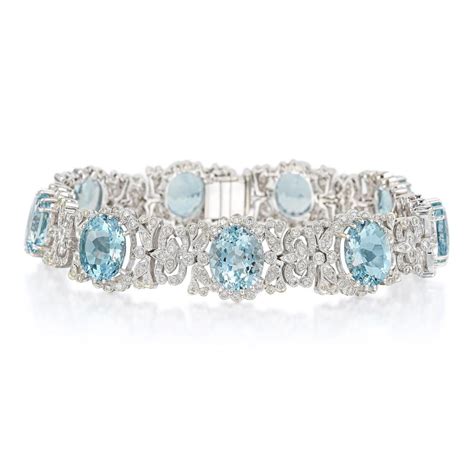 Sold At Auction Aquamarine And Diamond Bracelet